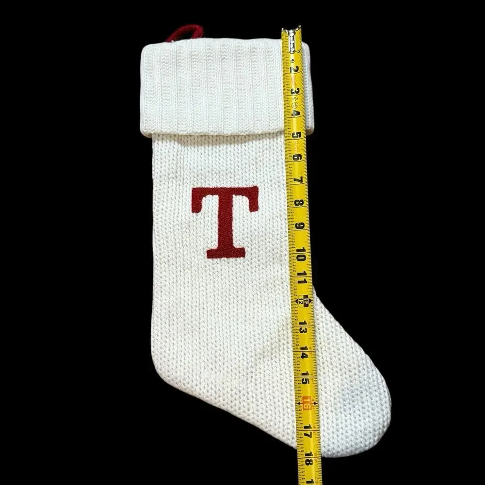 Wondershop Monogram Christmas Stocking Letter T Initial Ivory Red Knit Target